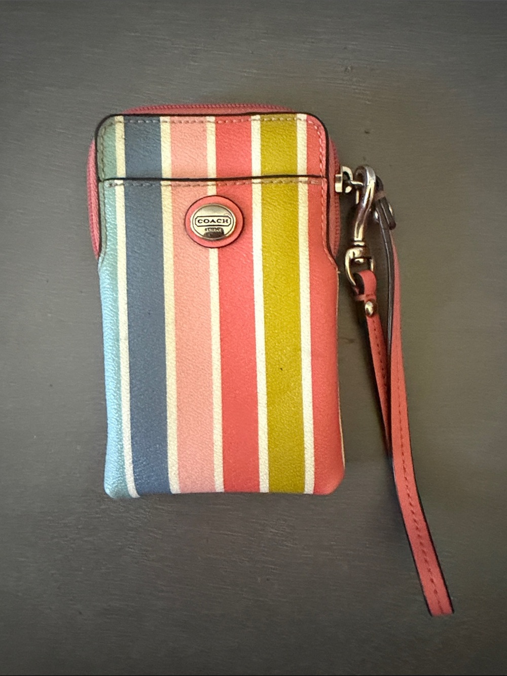 Coach Striped Leather Wristlet